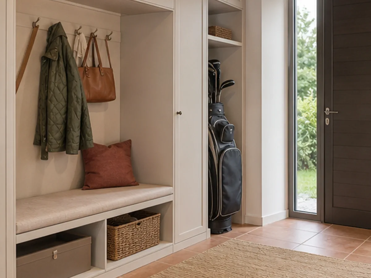 Wohnungseingang mit Stauraum für Golfausrüstung
